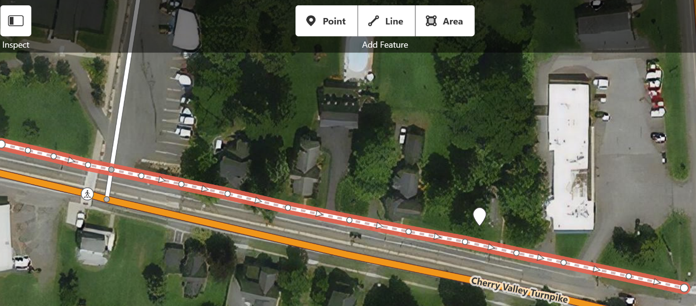 Editing a sidewalk in the OpenStreetMap editor