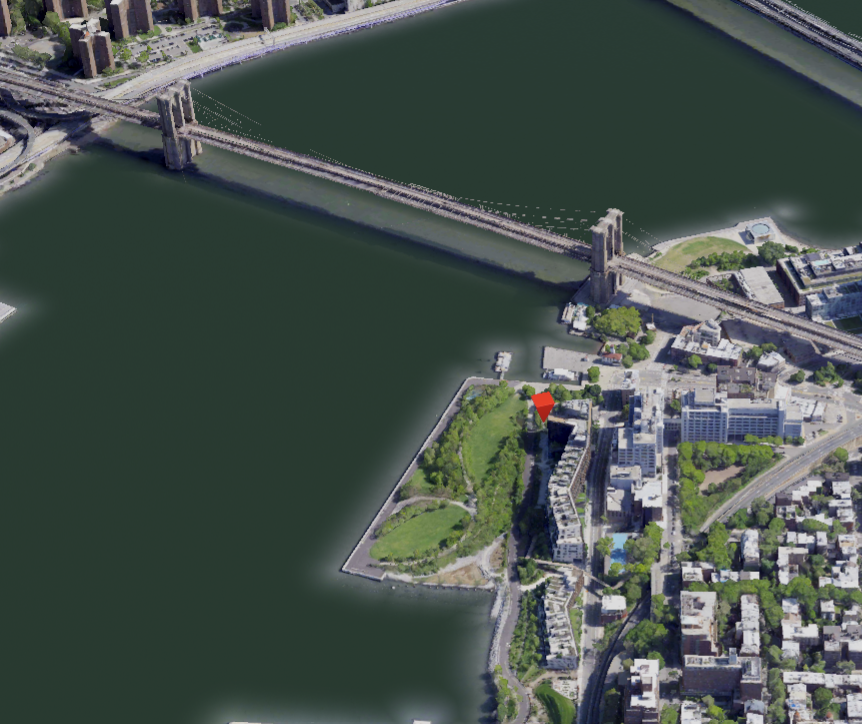 An aerial view of the Brooklyn Bridge Park